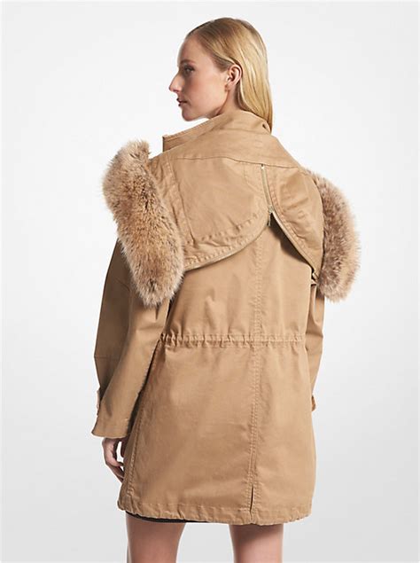 Faux Fur Trim Stretch Cotton Anorak 